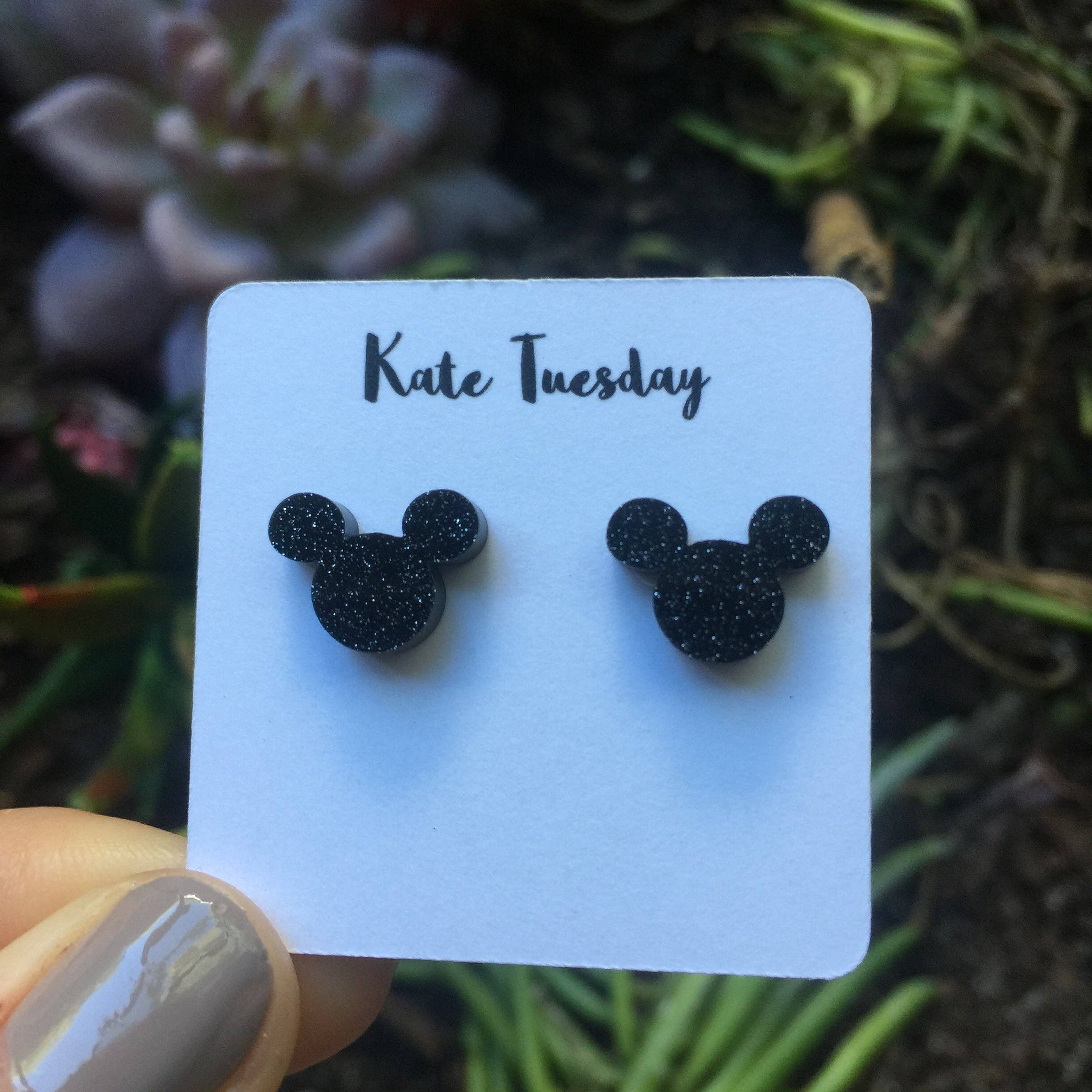 Kate Tuesday Jewelry - Venta al por mayor Pendientes de botón/aretes de poste - Pendientes acrílicos de ratón negro