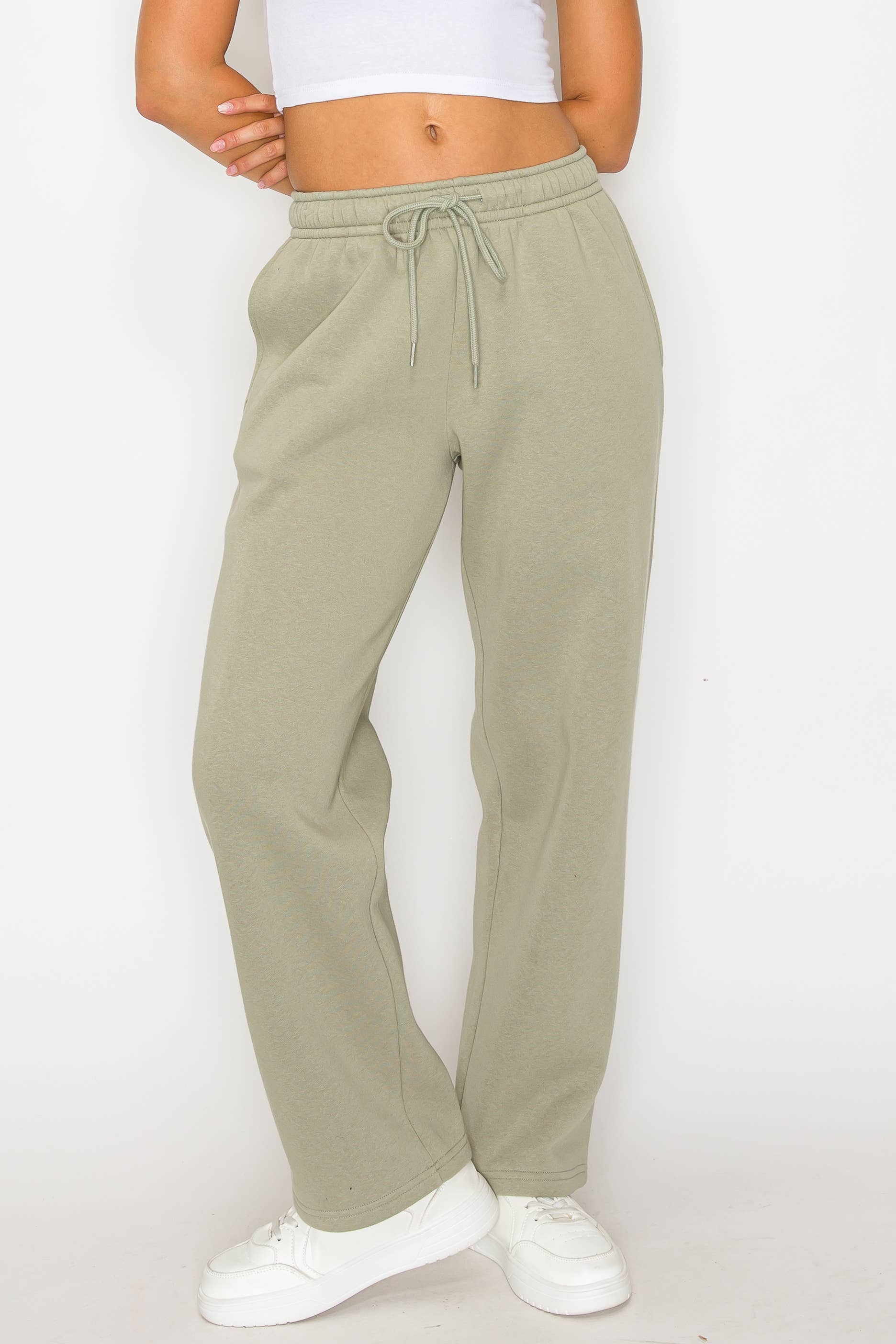 Color 5 – wholesale Mjukis- och joggingbyxor – Dam – Fleecelineda raka byxor i enfärgad färg med ficka7