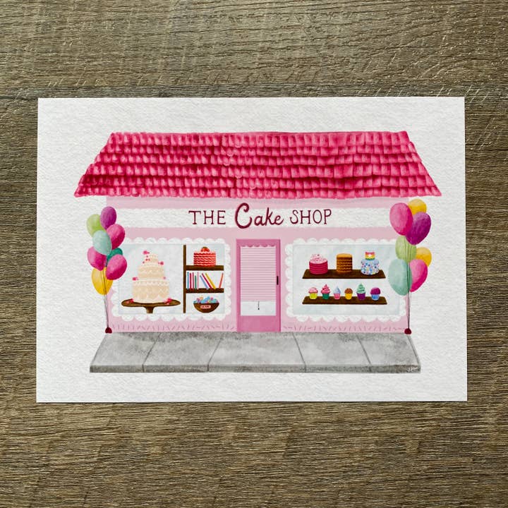 5x7 Cake Shop Art Print, Tiny Shops Art Print, Bakery Art for wholesale by blonde birdie