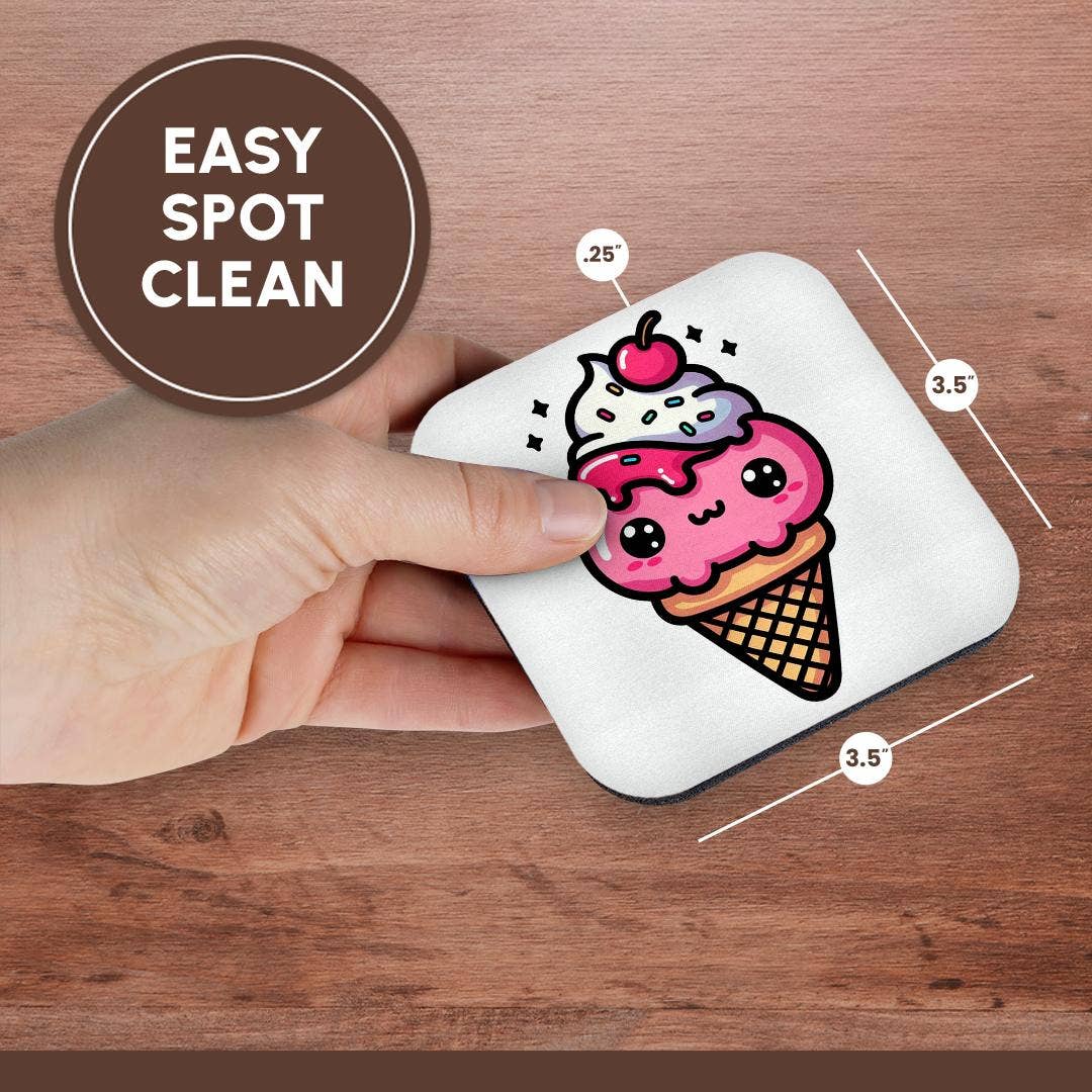 3dRose – wholesale Coasters – 3dRose, Cute Kawaii Illustration Of A Strawberry Waffle Cone Ice Cream, Coaster13