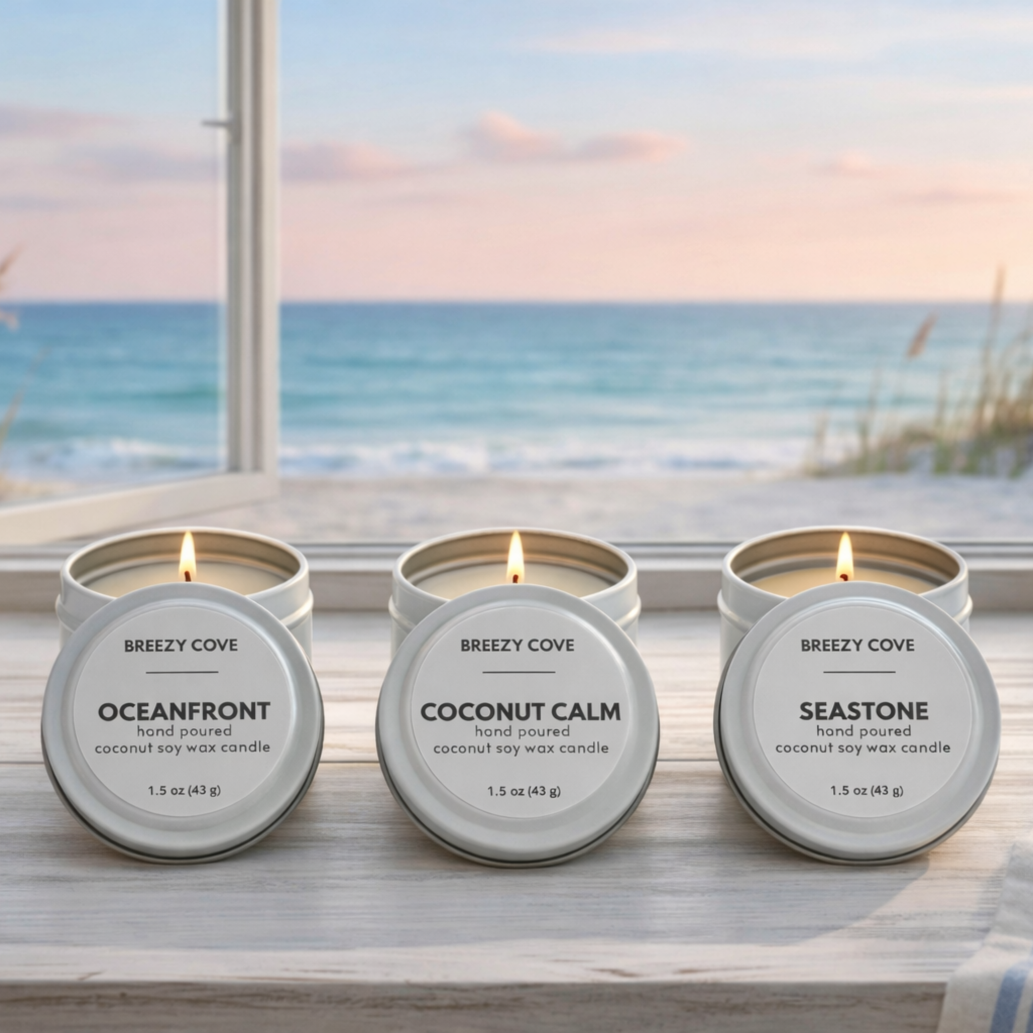 Breezy Cove - Wholesale Jar/Filled Candle - Beachside Mini Candle Trio Set – Coconut Soy Beach Candles6