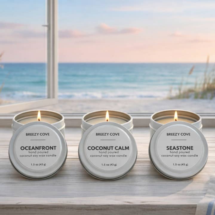 Breezy Cove - Wholesale Jar/Filled Candle - Beachside Mini Candle Trio Set – Coconut Soy Beach Candles6