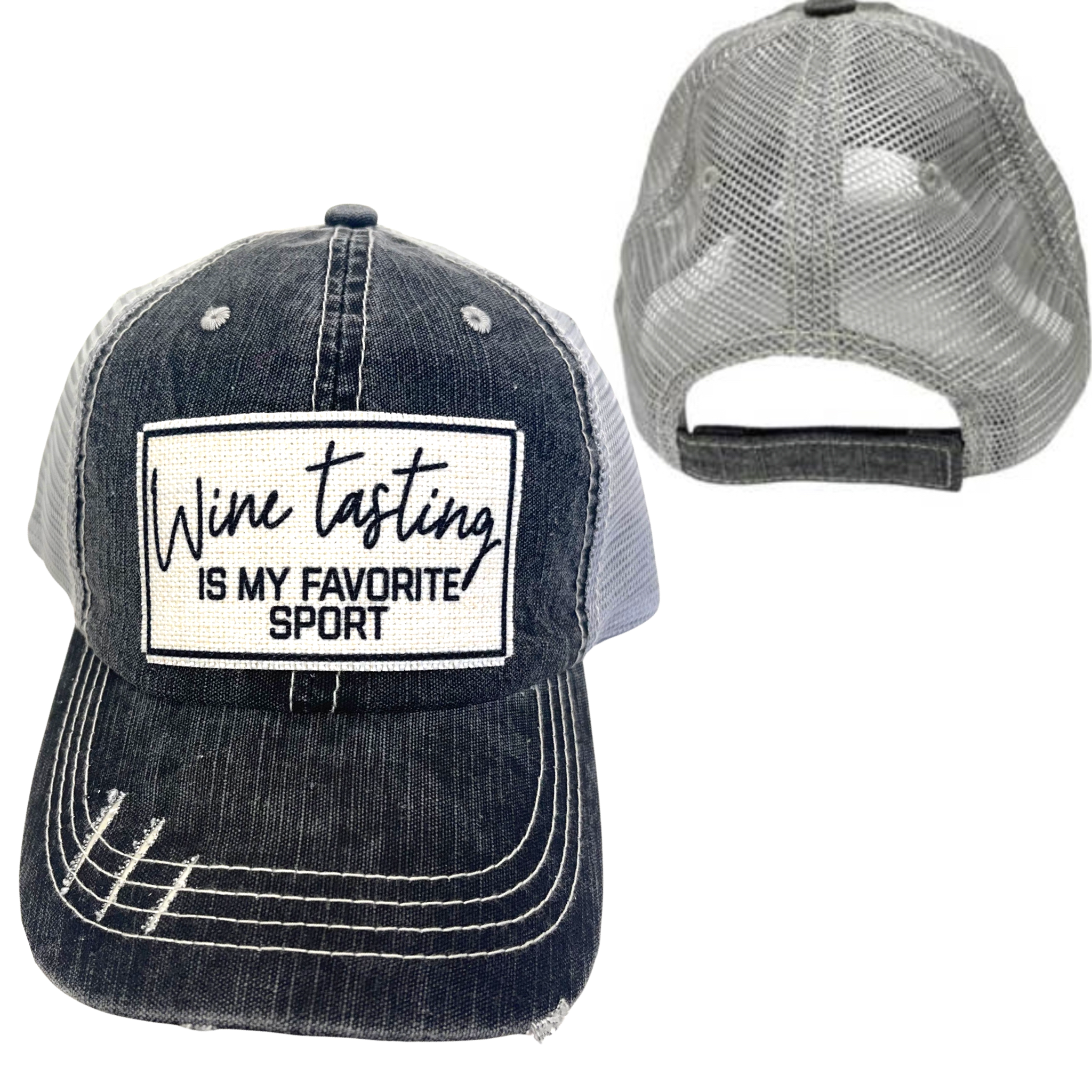dkhandmade - Wholesale Trucker Hat - Unisex - WINE TASTING IS MY FAVORITE SPORT | UNISEX HAT | DISTRESSED1
