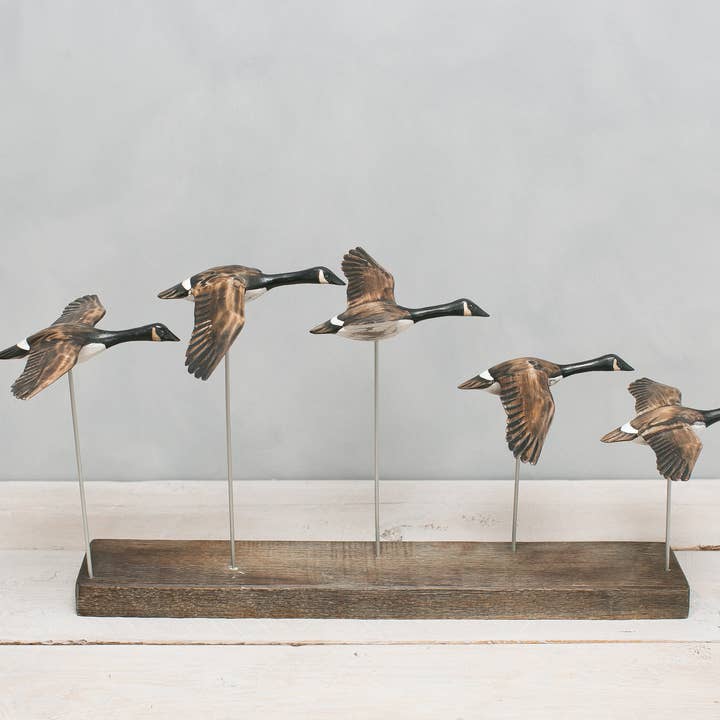 Canada Goose - Flying Set of 5 - 22"L -Carved Ornament for wholesale by Aviologie