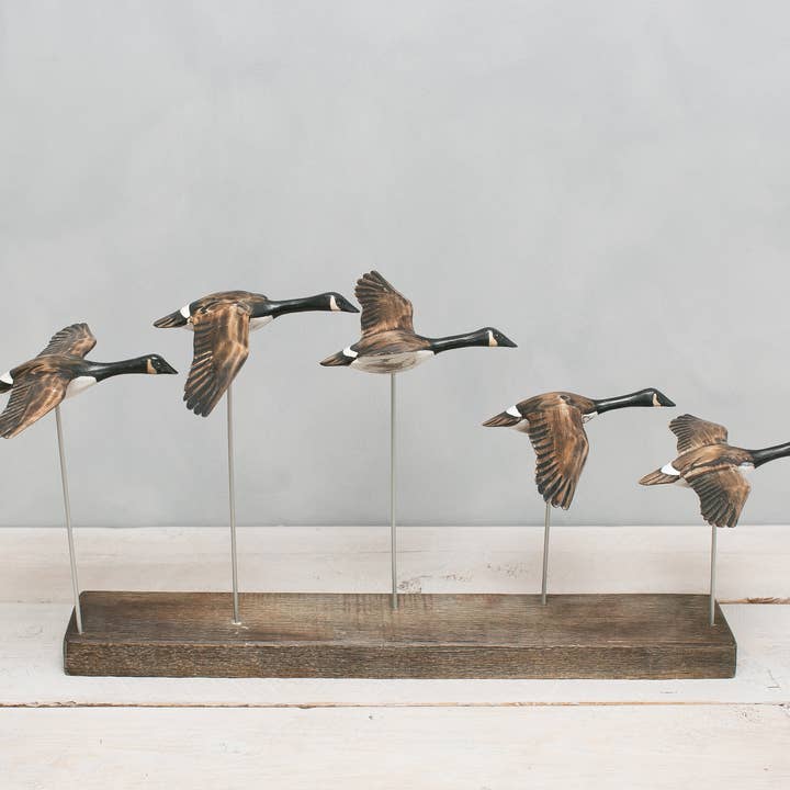 Aviologie - Wholesale Decorative Figurine - Canada Goose - Flying Set of 5 - 22"L -Carved Ornament
