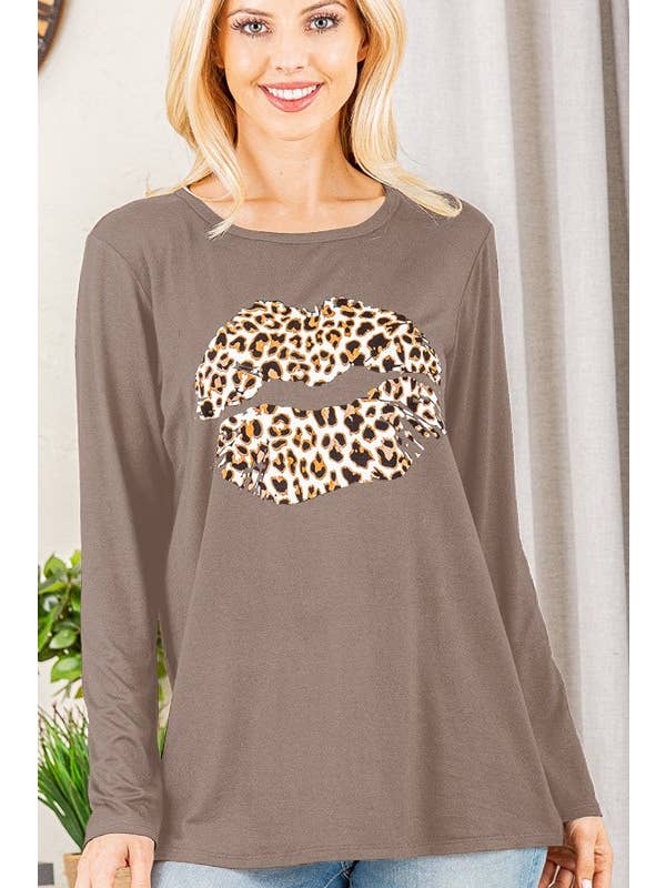 Stylish Wholesale - Wholesale Tunic - Women's - SOLID ANIMAL PRINT CONTRAST LONG SLEEVES PLUS SIZE TOP 2