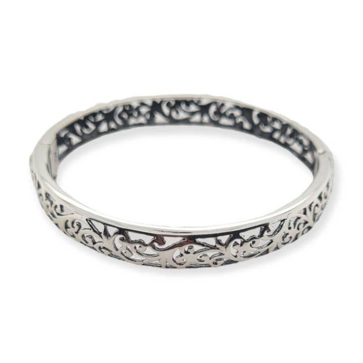 BANGLE S/S MED FILLAGREE HINGE for wholesale by Mountain Creek Jewellery