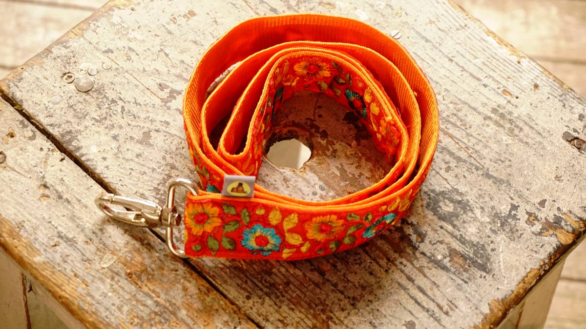 hundsfutter - Wholesale Pet Leash - Dog - Wide orange strap with flower design10