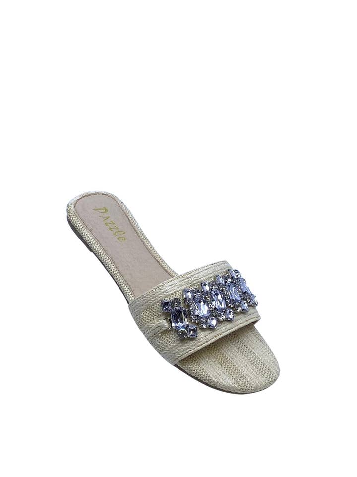 Pazzle - Vente Sandales – femme - Sandale plate d'été STEPPY-01 pour femmes avec ornements en strass