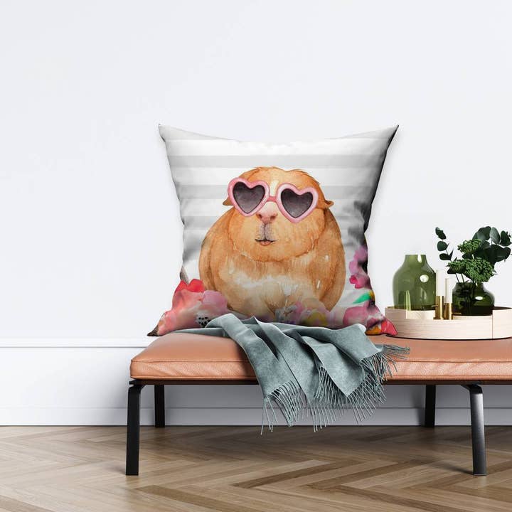 Grau Meerschweinchen mit Brille | Kissenbezug für den Innenbereich 26 „x 26" für den Großhandel auf Faire