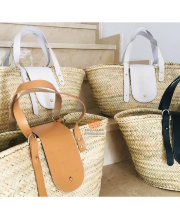 MIRAMAR Store - Wholesale Beach Bag - Leather-Handled Palm Leaf Shoulder Basket (With Closure)3