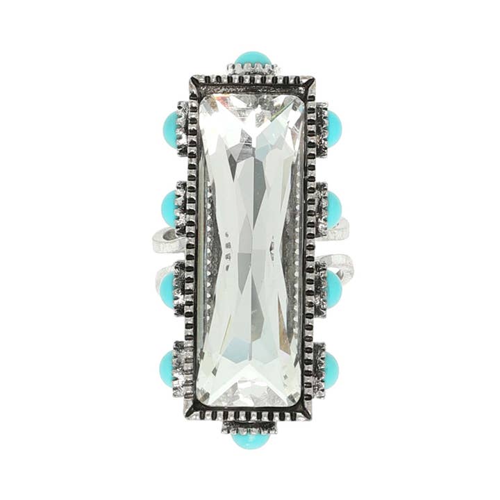 SP Sophia Collection - Wholesale Cocktail/Statement Ring - Western Rectangle Crystal Gemstone Stretch Ring