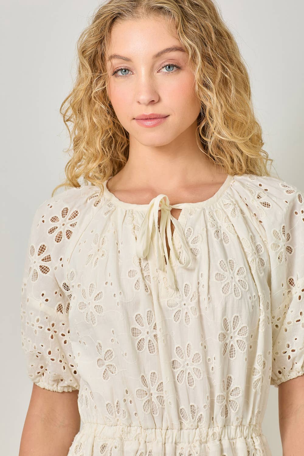 Mystree - Wholesale Dress - Women's - 61037 Puff Sleeve Tiered Eyelet Dress5