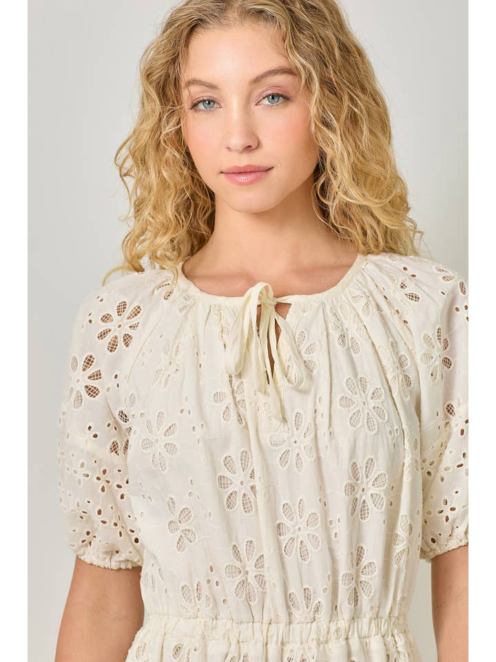 Mystree - Wholesale Dress - Women's - 61037 Puff Sleeve Tiered Eyelet Dress5