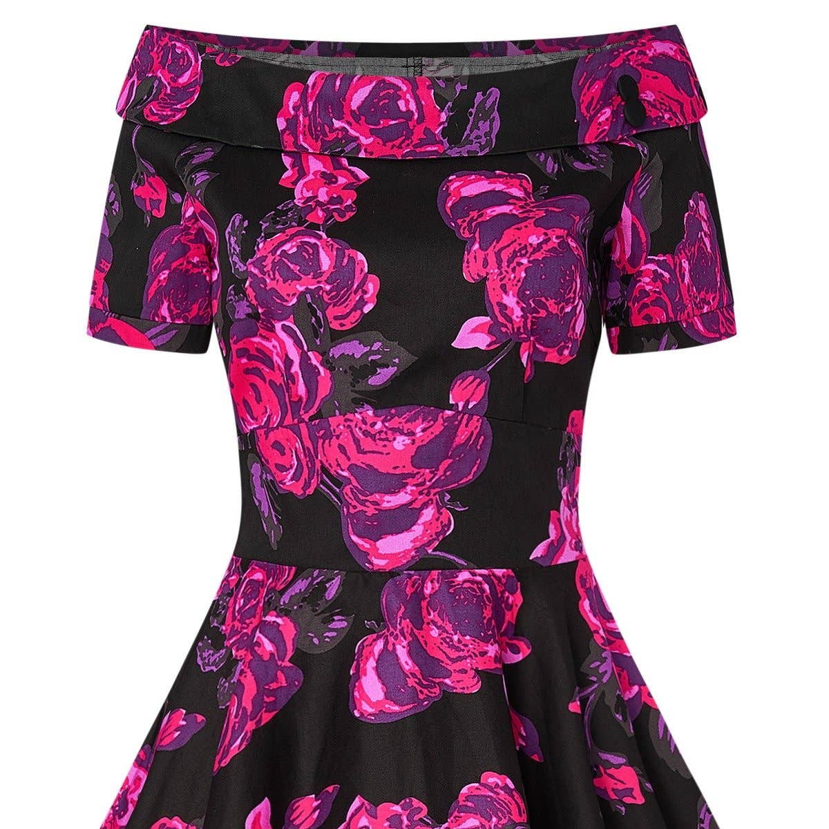 Dolly & Dotty - Wholesale Dress - Women's - Darlene Retro Black-Pink Roses Swing Dress4