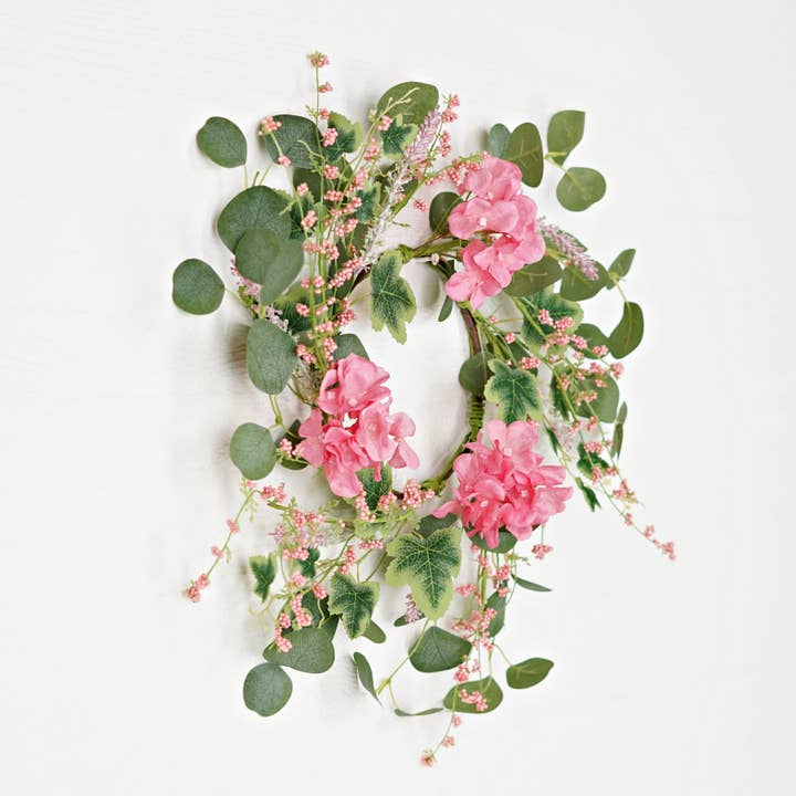 Impressive Enterprises, Inc. - Wholesale Wreath - 35632-16in(6.5) Wreath-Pink Hydrangea Garden