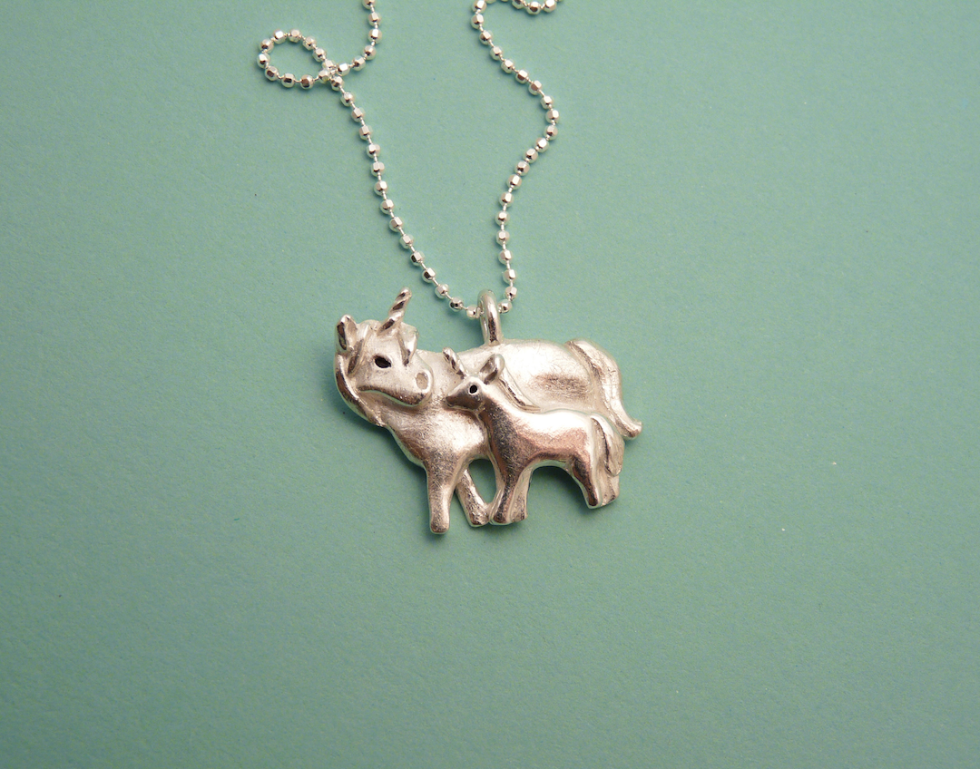 Blue Dot Jewelry - Wholesale Pendant/Charm Necklace - Silver Unicorn and Baby Necklace2
