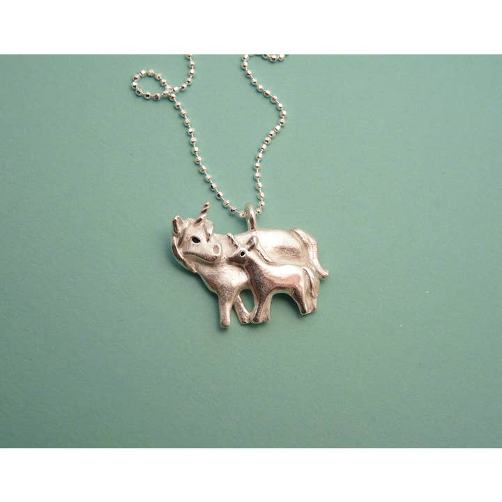 Blue Dot Jewelry - Wholesale Pendant/Charm Necklace - Silver Unicorn and Baby Necklace2