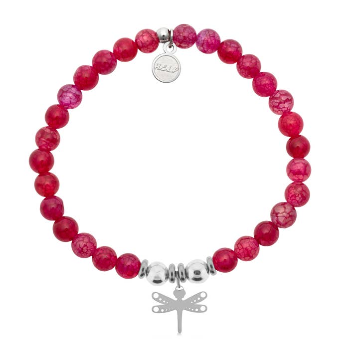 Breloque en forme de libellule avec bracelet caritatif en agate rouge pour la vente par H.E.L.P