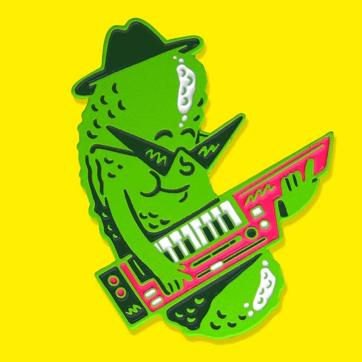 Pickle on the Keytar enamel pin for wholesale by It's Not That Weird