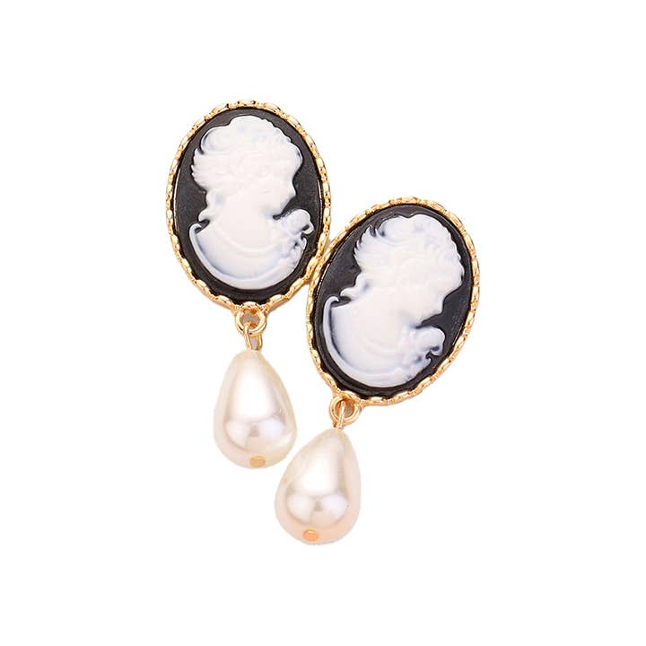 Sensibling Corp. - Wholesale Dangle Earrings - Teardrop Pearl Dangle Cameo Earrings13