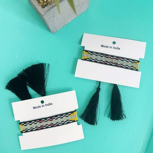Folklore Couture - Wholesale Beaded Bracelet - Tassel Friendship Bracelets | Bracelets with Tassels | Black