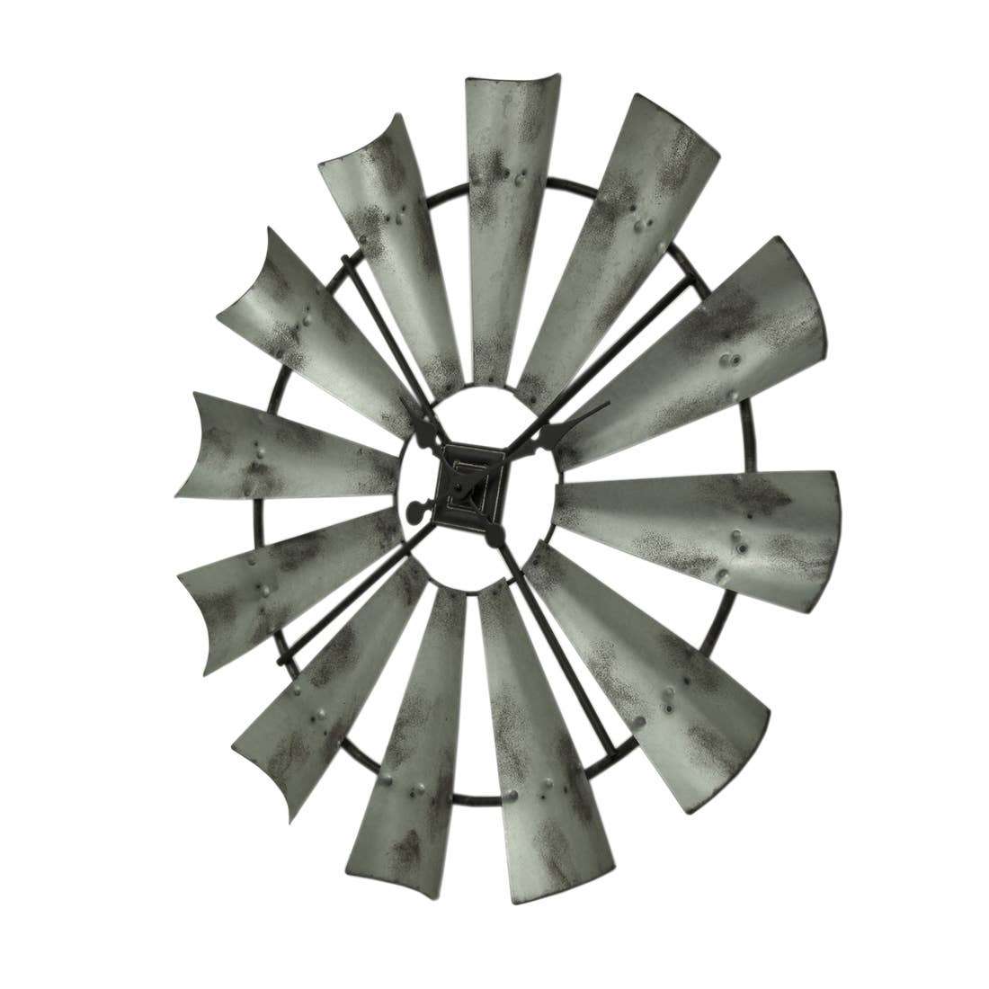 Zeckos – Großhandel Wanduhren – 30-Zoll-Wanduhr mit Windmühlenmotiv aus Metall in Distressed Grey0