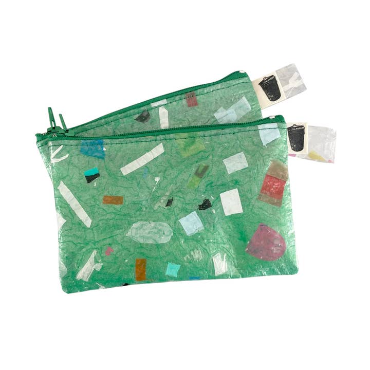 Small Green Recycled Plastic Confetti Pouch for wholesale by Cool Trash