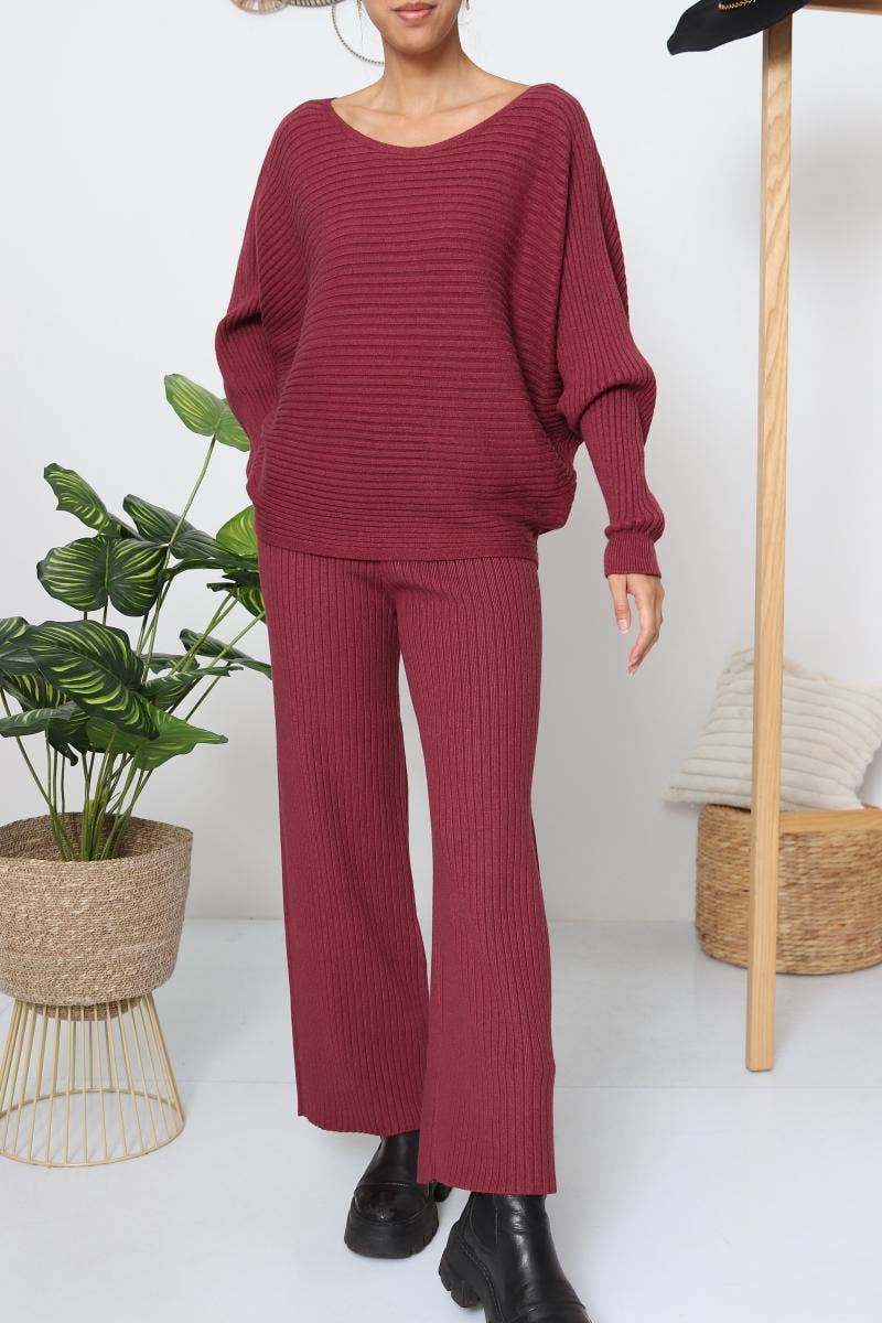 DIX-ONZE - Wholesale Top & Pant Set (NOT Loungewear) - Women's - Ribbed Fine Knit Set – Oversized Sweater & Wide-Leg Pants24