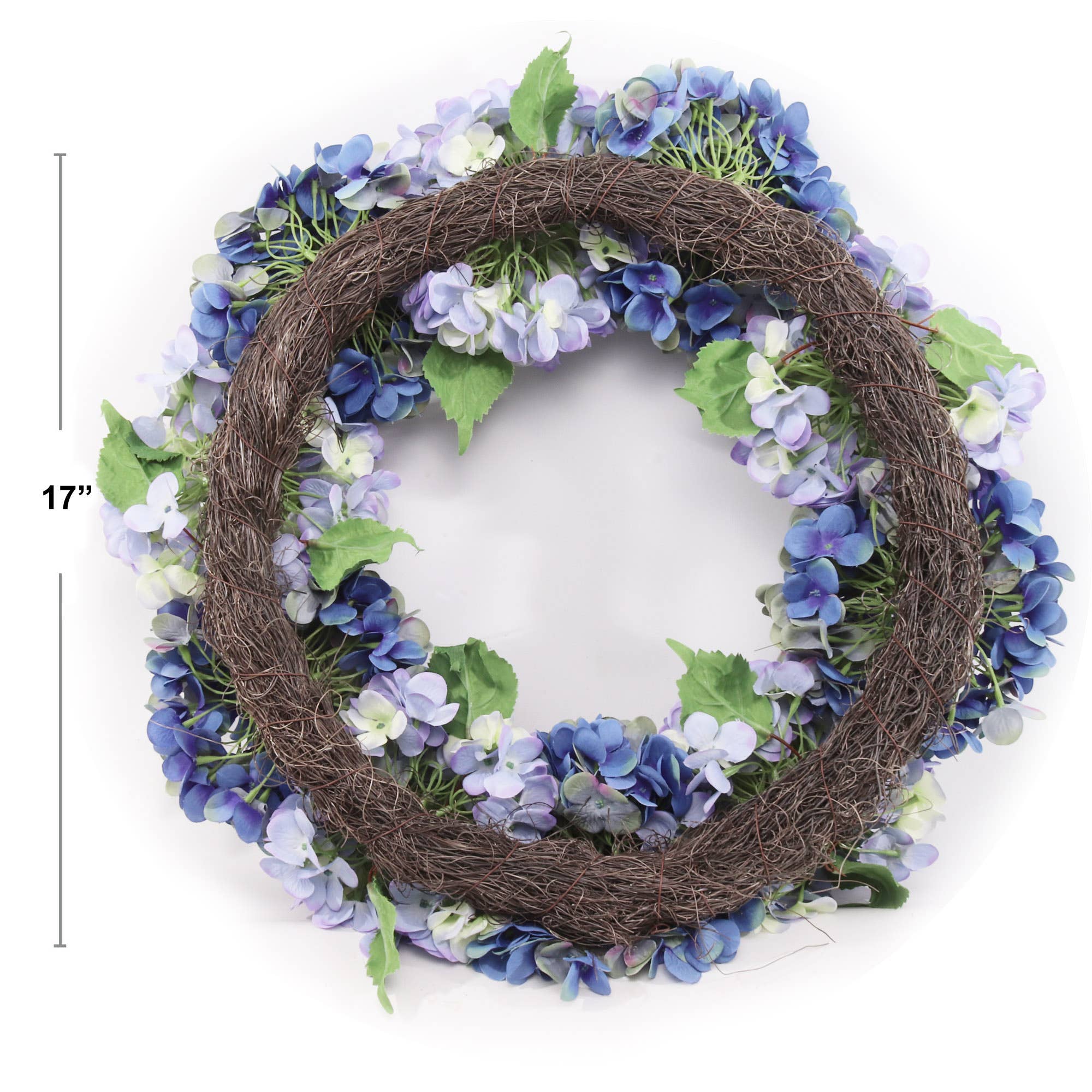 Larksilk - Wholesale Wreath - 24" Mixed Blue Hydrangea Wreath - Lifelike Floral Decor1