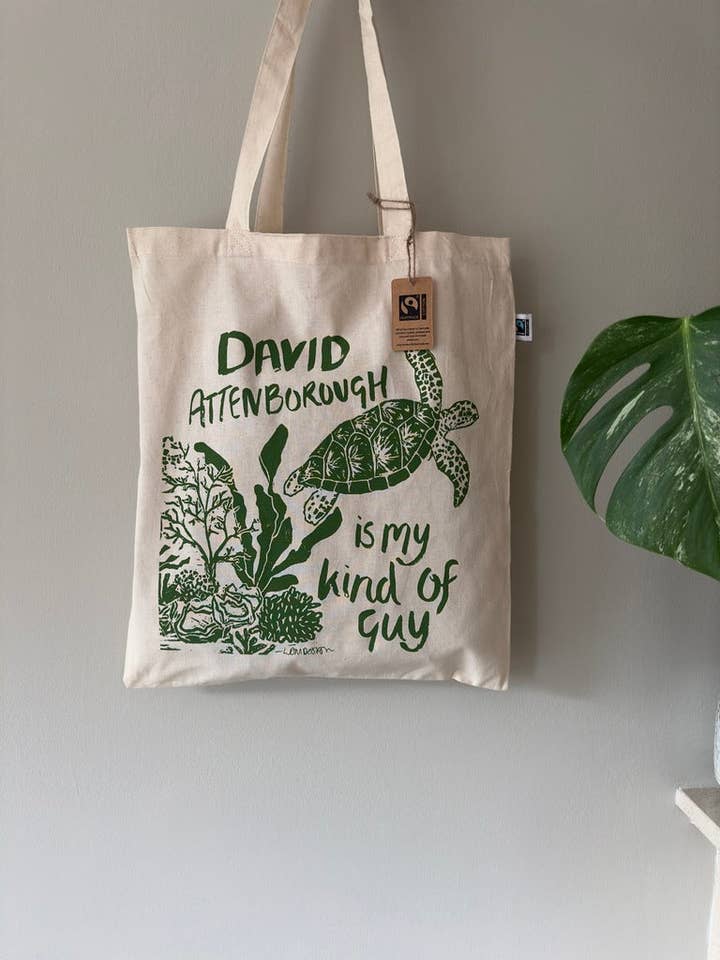 Saco de compras ecológico GOTS Orgânico Fairtrade David Attenborough, Tartaruga. por atacado de LDMDesign
