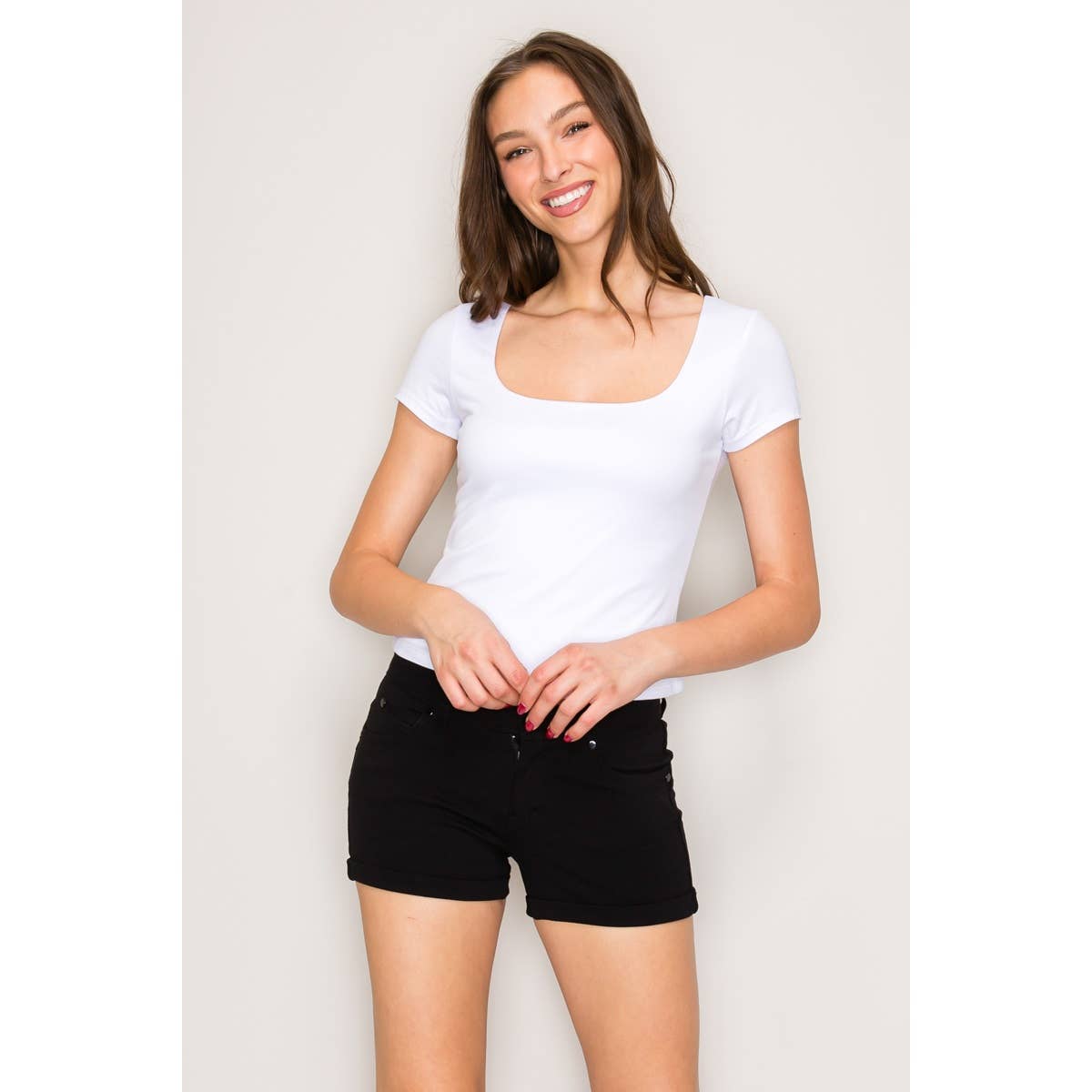 Popular 21 - Wholesale Knit Top - Women's - Double Layered Square Neck Short Sleeve Top15