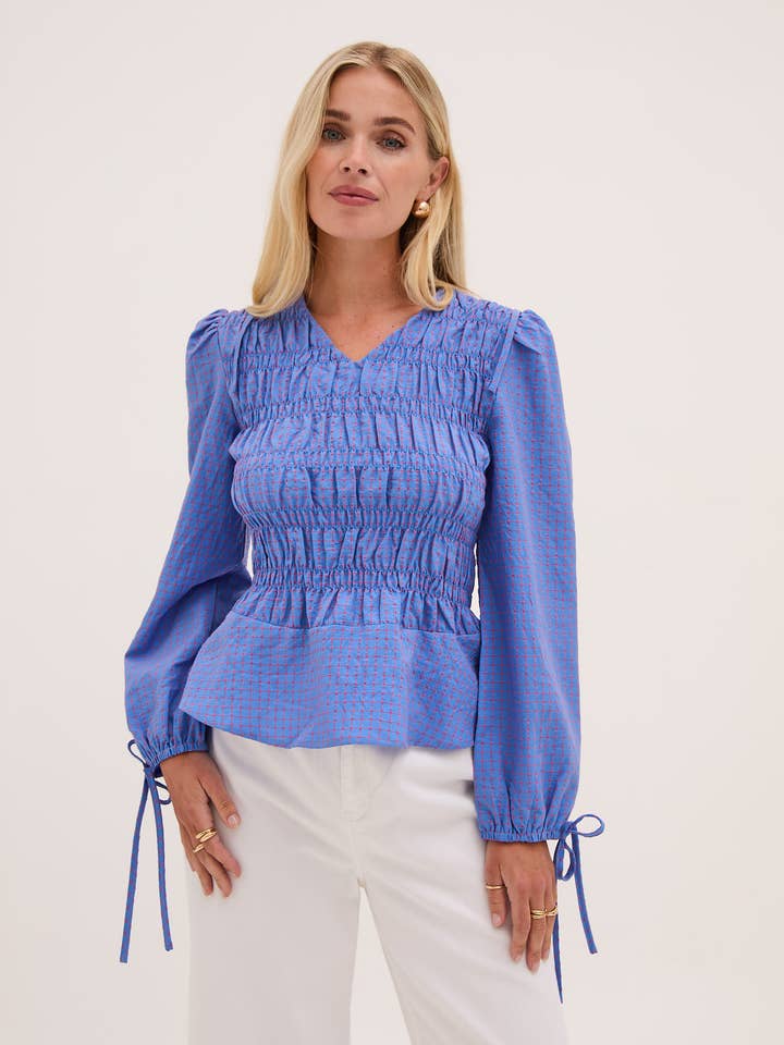 Giorgia Smocked Check Blouse for wholesale by Fika