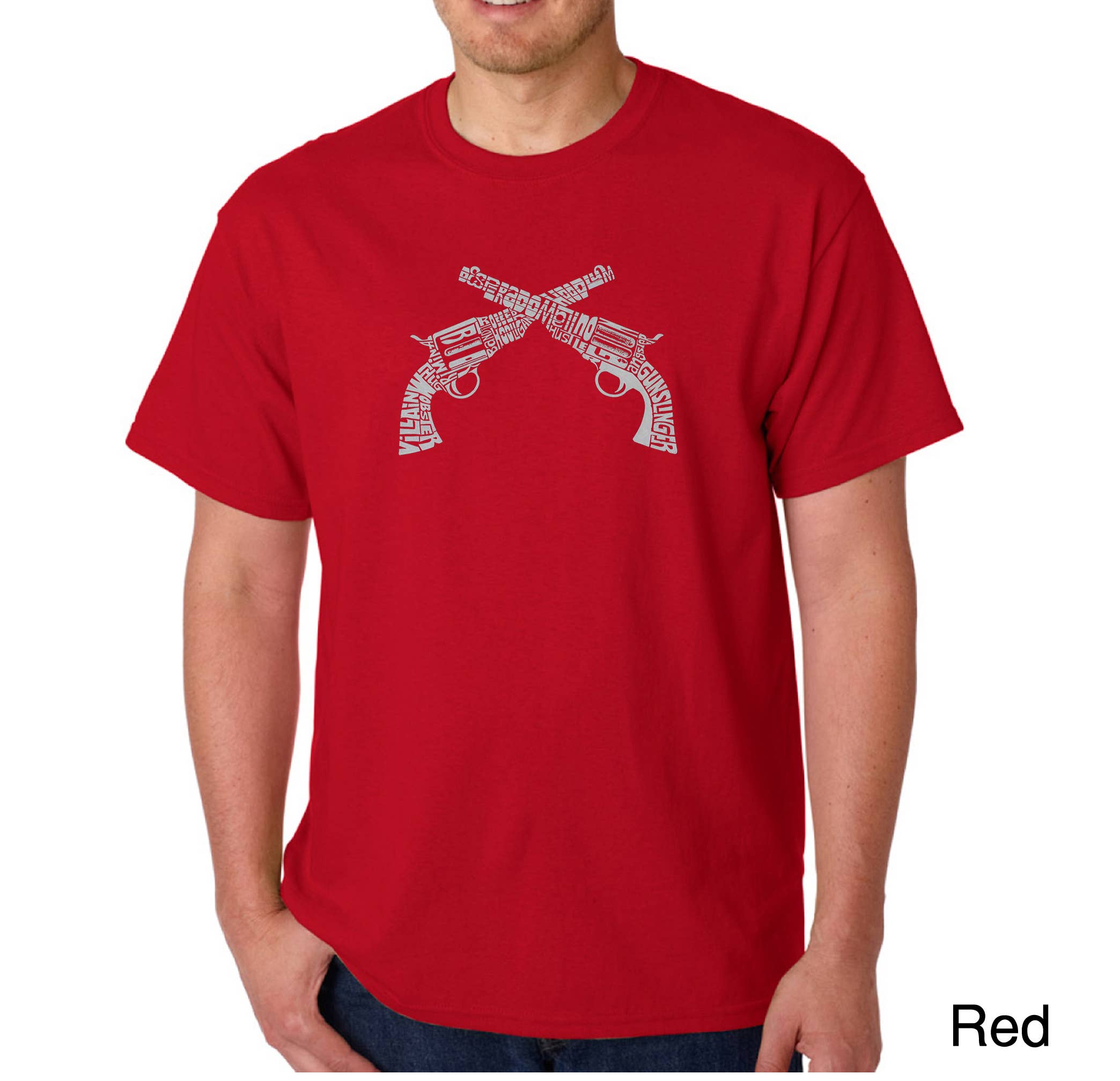 LA Pop Art - Wholesale Screen Printed T-Shirt - Men's - LA Pop Art Men's Word Art T-shirt - CROSSED PISTOLS7