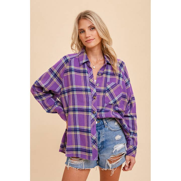 Apolline - Wholesale Button Down Shirt - Women's - OVERSIZED PLAID BUTTON DOWN SHIRT8