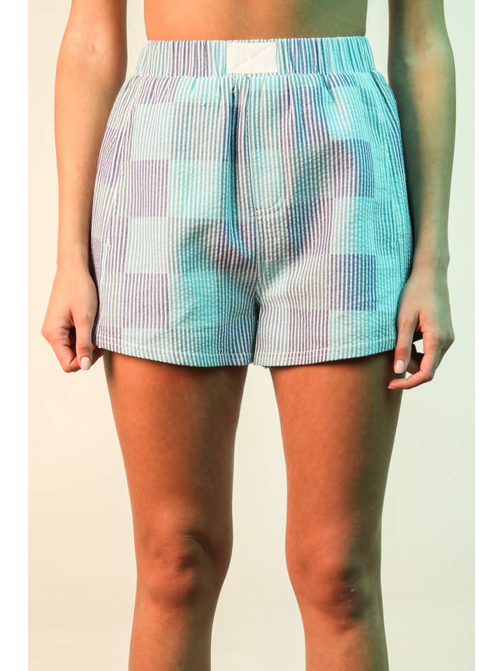 VERY J - Wholesale Lounge Shorts - Women's - NP70735-Striped & Checker Boxer Shorts