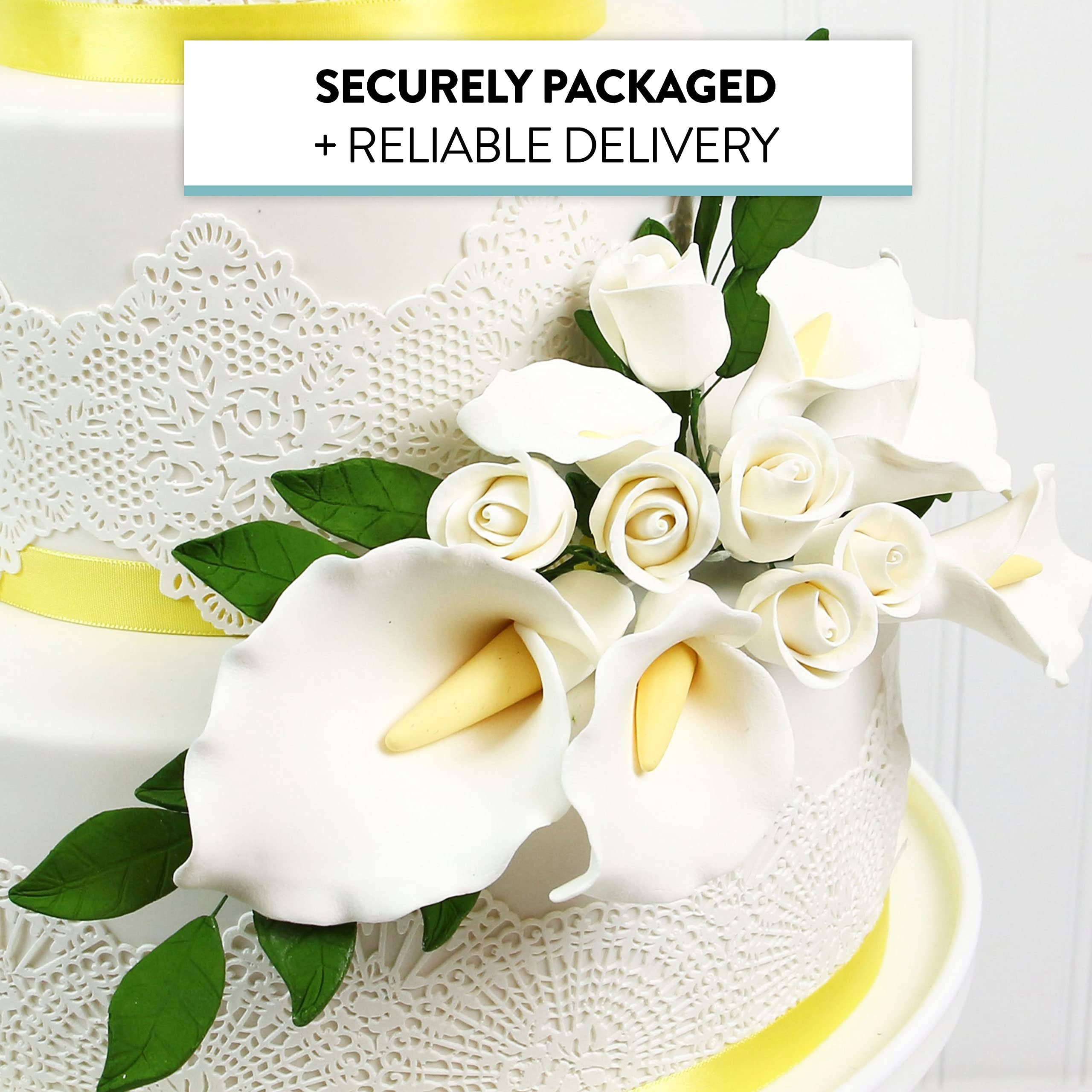 Global Sugar Art - Venta al por mayor Flores artificiales - Flores de Azúcar de Cala para Pastel de Global Sugar Art, Blancas con Amarillo, Alambre, 3 Tamaños, 6 Unidades3