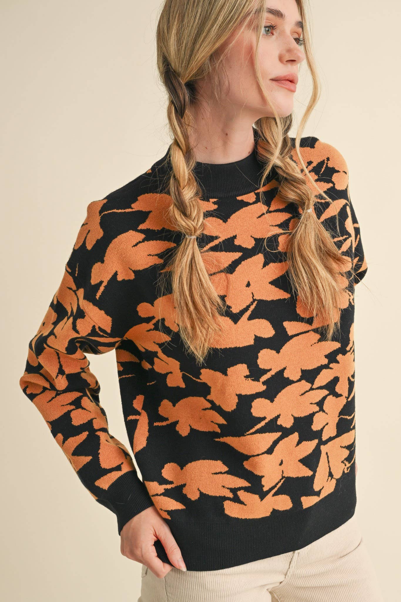 &MERCI - Wholesale Knit Sweater - Women's - MOCK NECK FLORAL KNIT SWEATER MSW105581