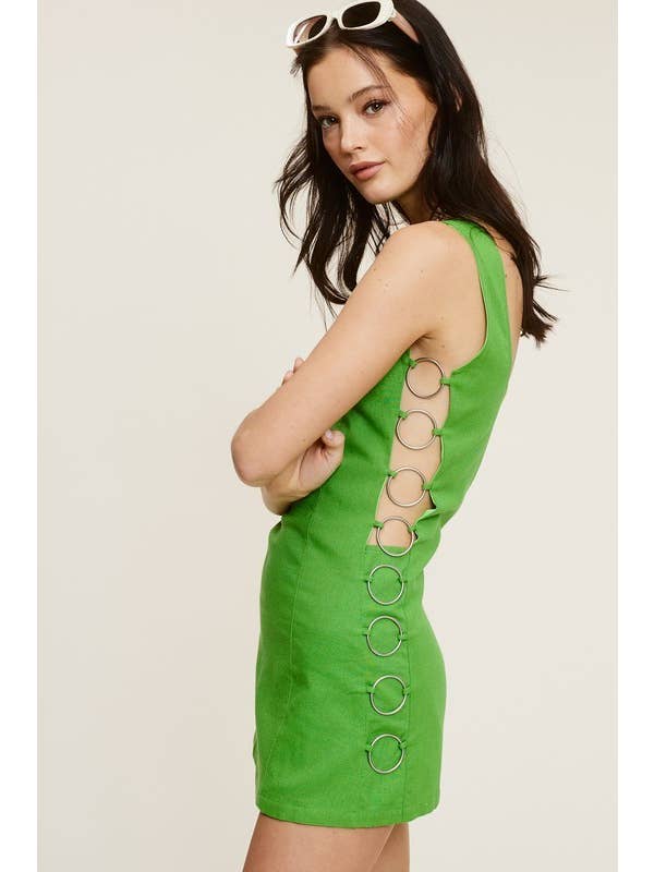 Mimosa - Wholesale Dress - Women's - Open-Pack Side Cut Out Linen Mini Dress with O-Ring Detail5