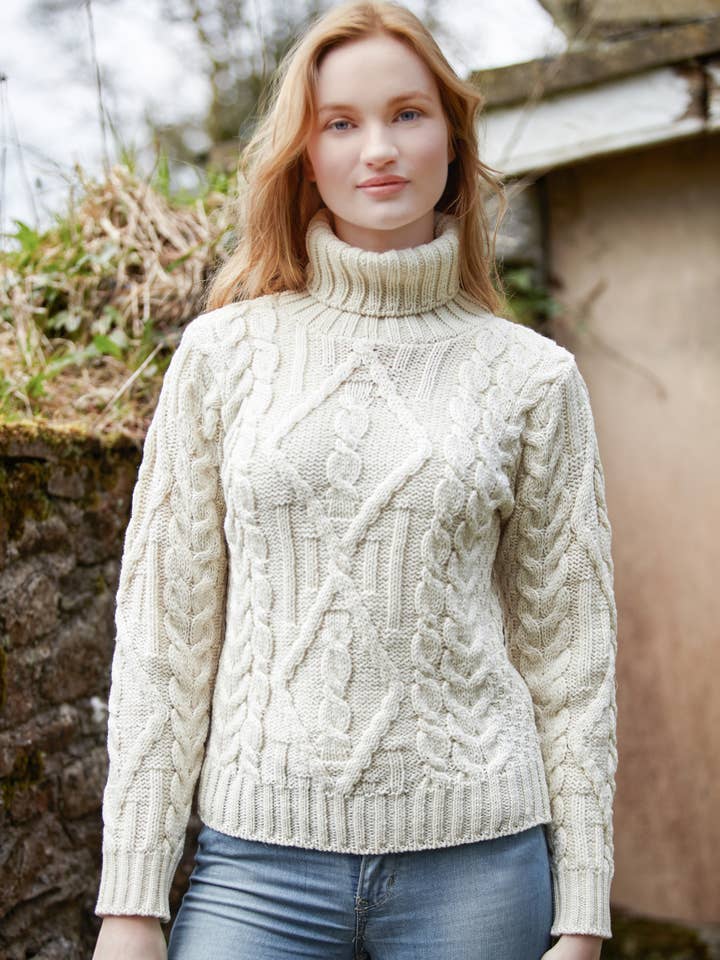 Aran Crafts - Vendita all'ingrosso Maglione tricot - Donna - MAGLIONE A COLLO ALTO R2080