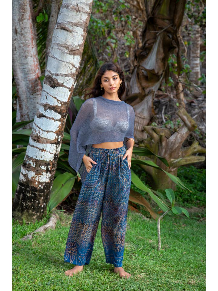 Bali Prema - Wholesale Poncho - Women's - Summer Knit Poncho Shawl- Boho Beach Cover for Dress in Denim Blue1