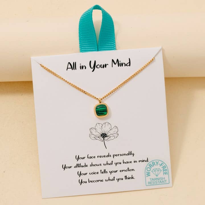 Collier Pendentif en Acier Inoxydable avec Pierre de Malachite pour la vente par Anarchy Street