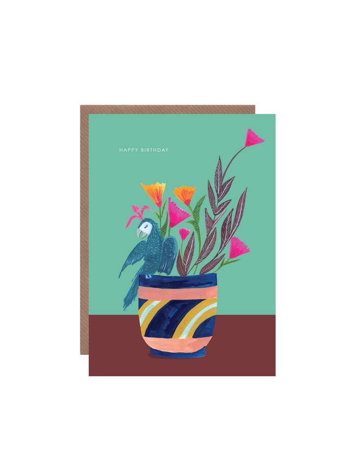 Cartão de Aniversário 'Planta e Papagaio' por atacado de Hutch Cassidy