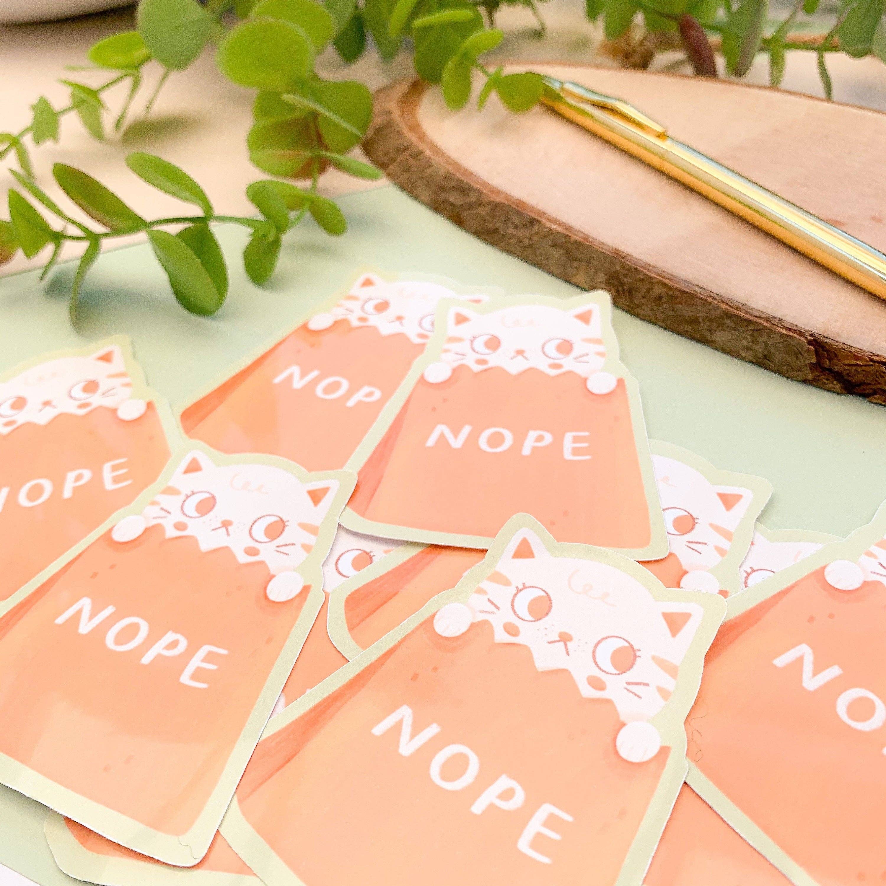 Laurel Mae Art – wholesale Sticker – NOPE Cat - Glossy Vinyl Sticker2