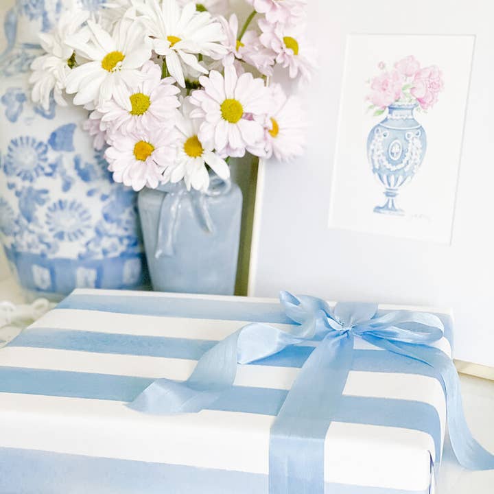 Simply Jessica Marie - Wholesale Flat Wrap - PRE-ORDER Blue Striped Watercolor Wrapping Paper 3 Sheets2
