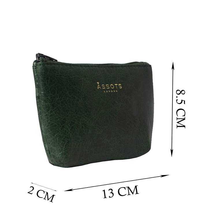 Assots London – wholesale Coin purse – Women’s – 'Diana' Tree Top Green Full Grain Leather Zip Top Coin Purse3