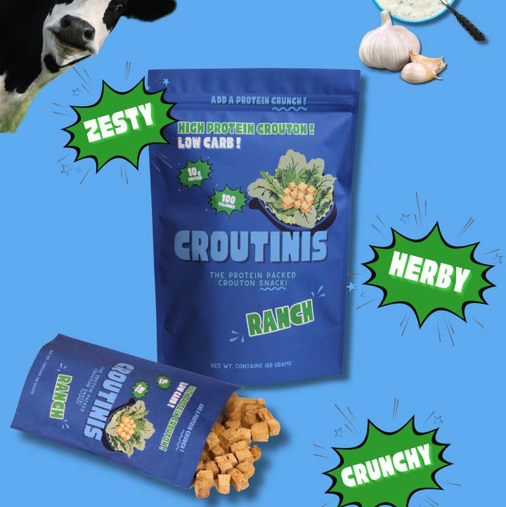 Croutinis - Wholesale Puffed Snack - Ranch Crouton - High Protein, Low Carb & Gluten Free, Pantry Size 5oz Bags