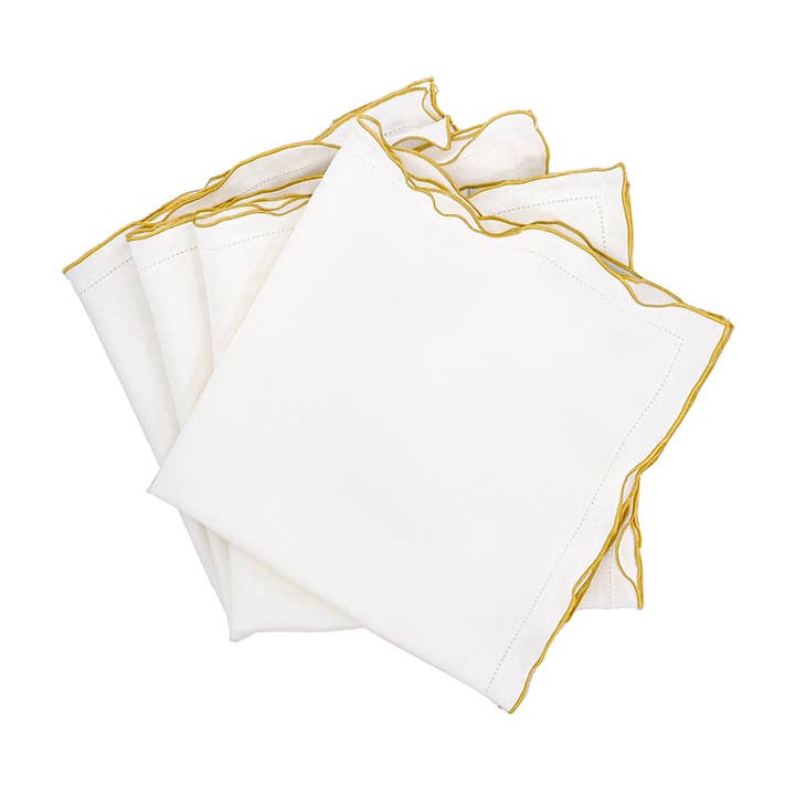Linen Napkins With Gold Ruffled Hemstitch Edges, Set of 4 for wholesale by ChouChou Touch