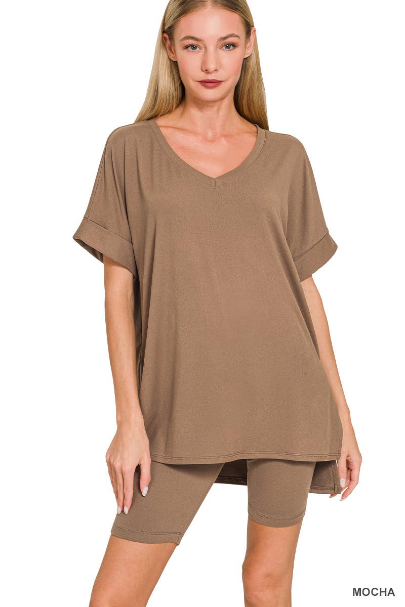 Vanilla Monkey - Wholesale Top & Short Set (NOT Loungewear) - Women's - Brushed Dty Microfiber V-neck Top And Biker Shorts17
