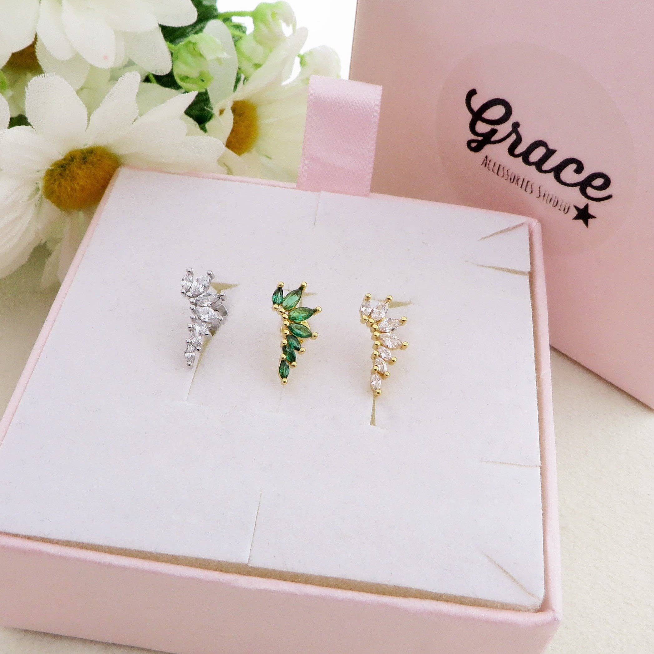 Daemon srls – Großhandel Einzelohrring – MARQUISE Piercing aus 925er Silber mit Zirkonia für Helix, Tragus, Flat und Lobe1